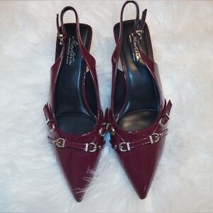 Dark Red Slingback Kitten Heels